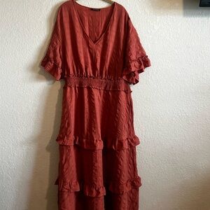 BloomChic Orange Red Tiered Ruffled Sundress